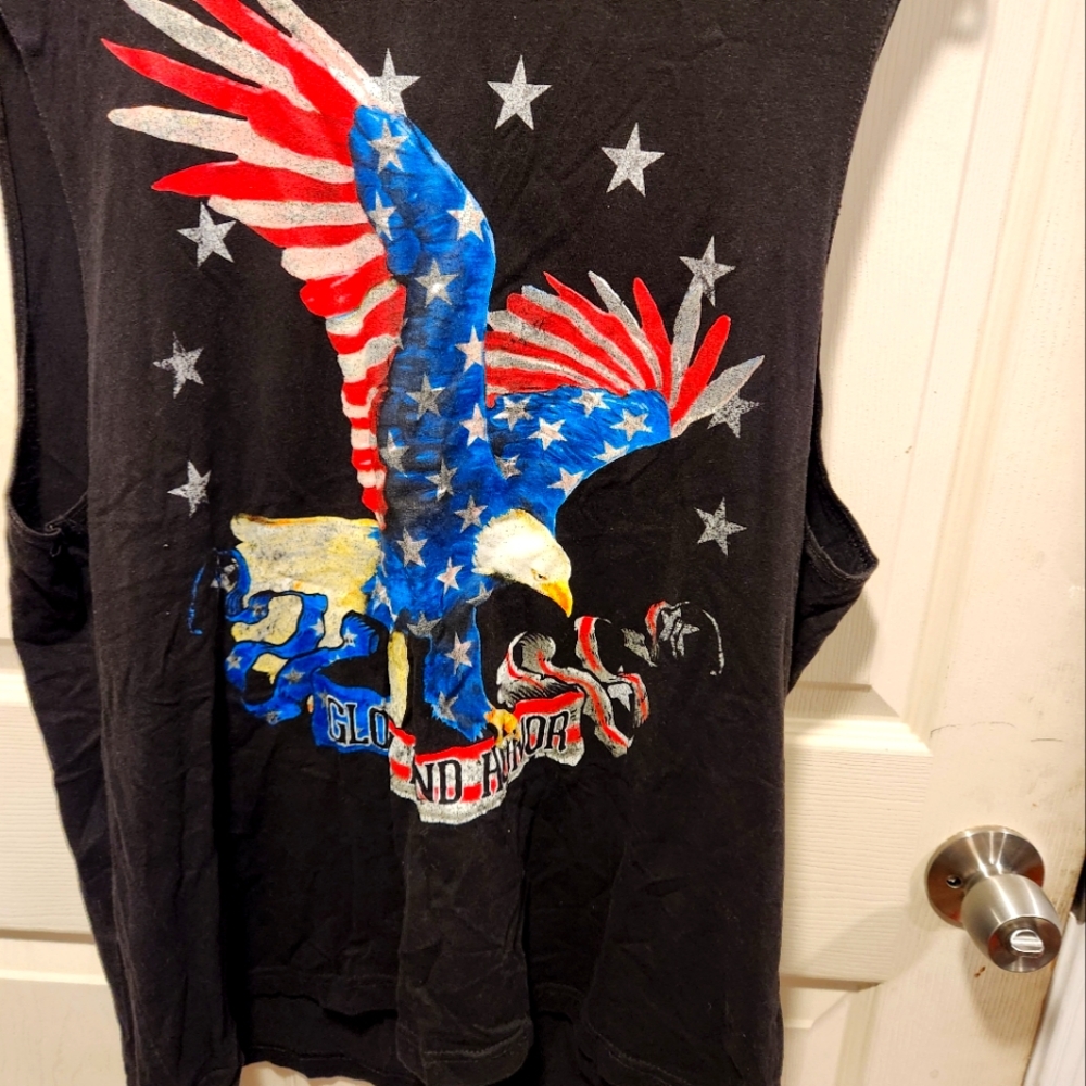 Black Sleeveless Top with American Eagle Design